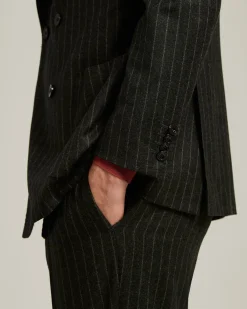 DOUBLE-BREASTED PINSTRIPE SUIT IN GREY WOOL AND CASHMERE