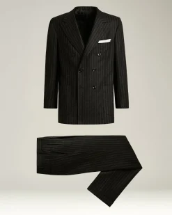 DOUBLE-BREASTED PINSTRIPE SUIT IN GREY WOOL AND CASHMERE
