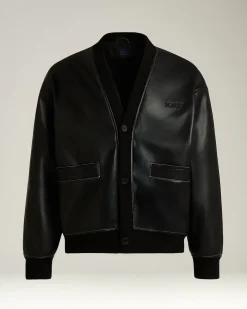 FAUX LEATHER BOMBER BLACK WITH RIBBED DETAILS