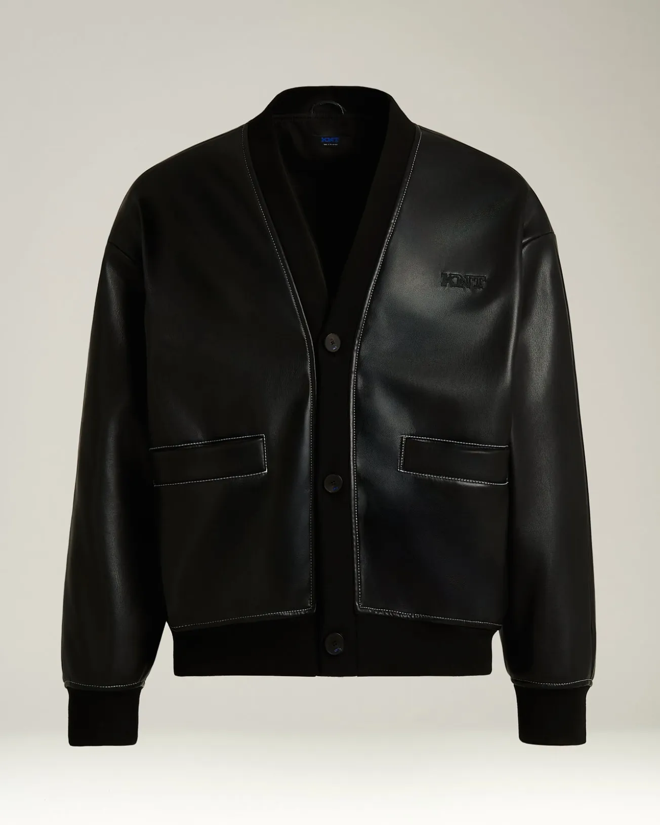 FAUX LEATHER BOMBER BLACK WITH RIBBED DETAILS