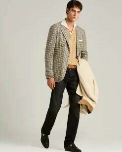 FIBER BLEND SINGLE-BREASTED JACKET WITH TAILORED MICRO PATTERN IN BEIGE CASHMERE