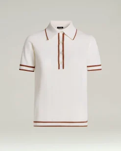 FINE WOOL POLO SHIRT WITH CONTRASTING TRIMS IN WHITE AND HAZELNUT