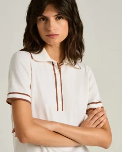 FINE WOOL POLO SHIRT WITH CONTRASTING TRIMS IN WHITE AND HAZELNUT
