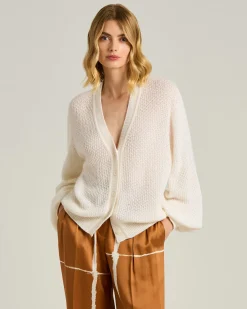 FINE YARN CARDIGAN IN WHITE WOOL
