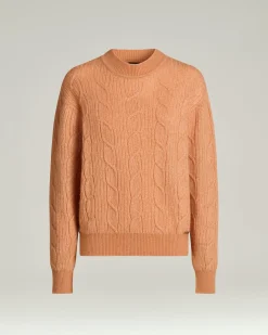 FINE YARN CREWNECK SWEATER IN PEACH/PINK AND WHITE