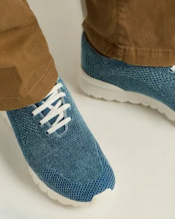 FITS COTTON KNIT SNEAKERS DENIM BLUE WITH CALFSKIN LINING