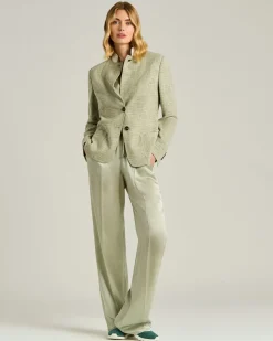 FLUID SATIN TROUSERS IN GREEN SILK