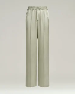 FLUID SATIN TROUSERS IN GREEN SILK