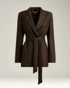 GLEN PLAID ROBE BLAZER IN PURE CASHMERE BROWN