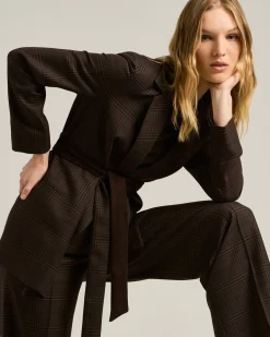 GLEN PLAID ROBE BLAZER IN PURE CASHMERE BROWN