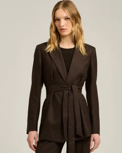 GLEN PLAID ROBE BLAZER IN PURE CASHMERE BROWN