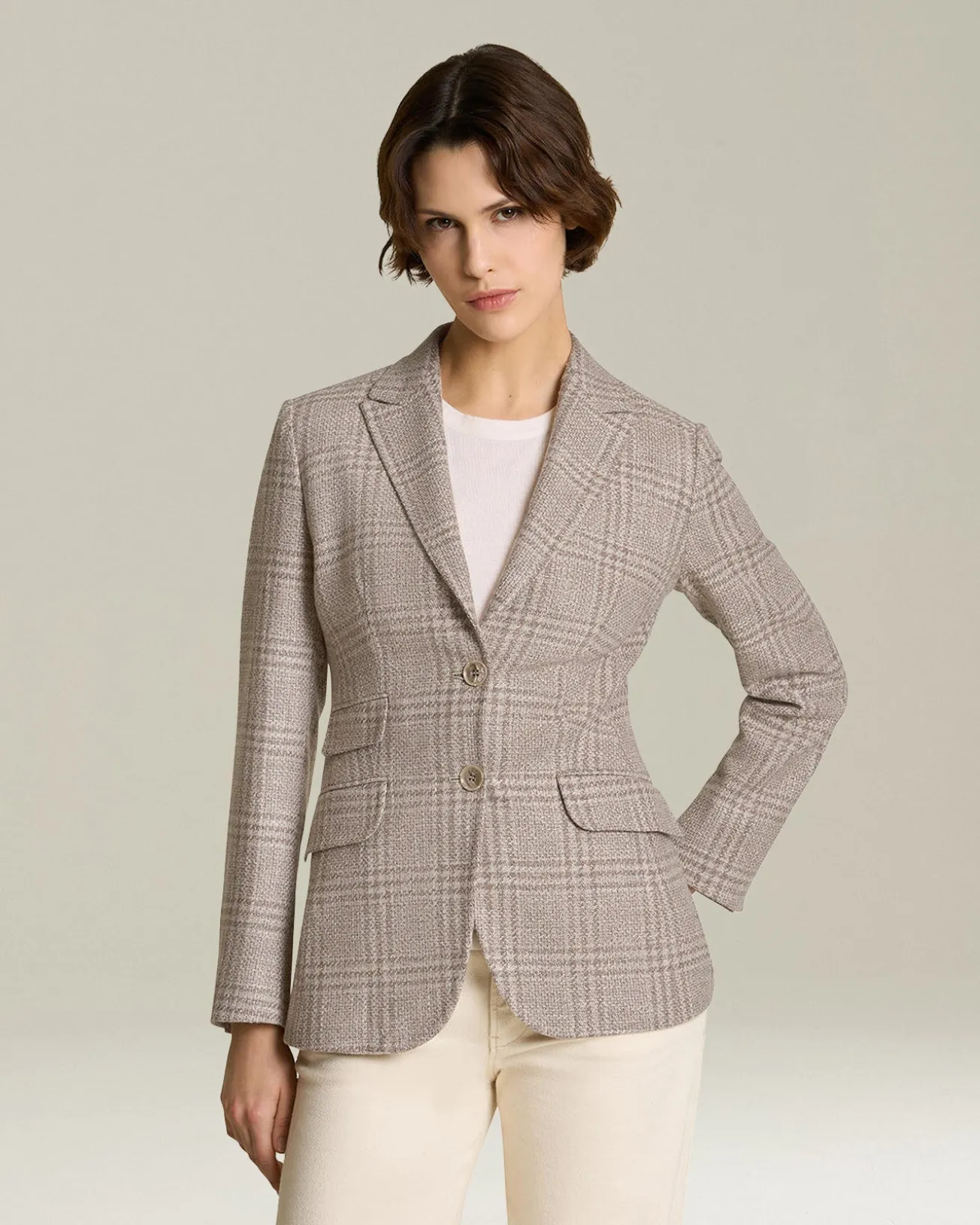 GLEN PLAID WOOL BLEND BLAZER
