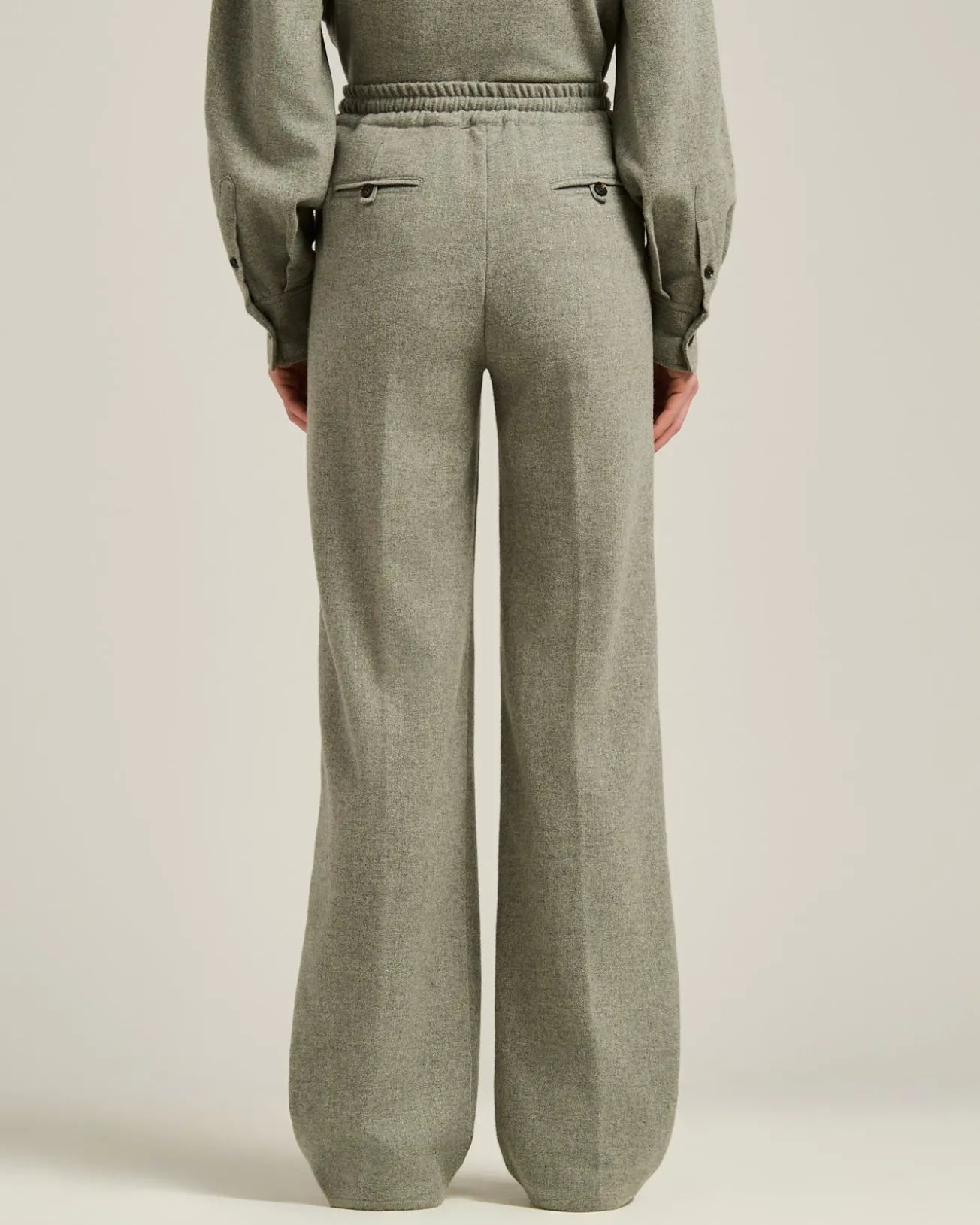 GRAY CASHMERE AND WOOL-BLEND WIDE-LEG TROUSERS WITH ELASTIC WAIST