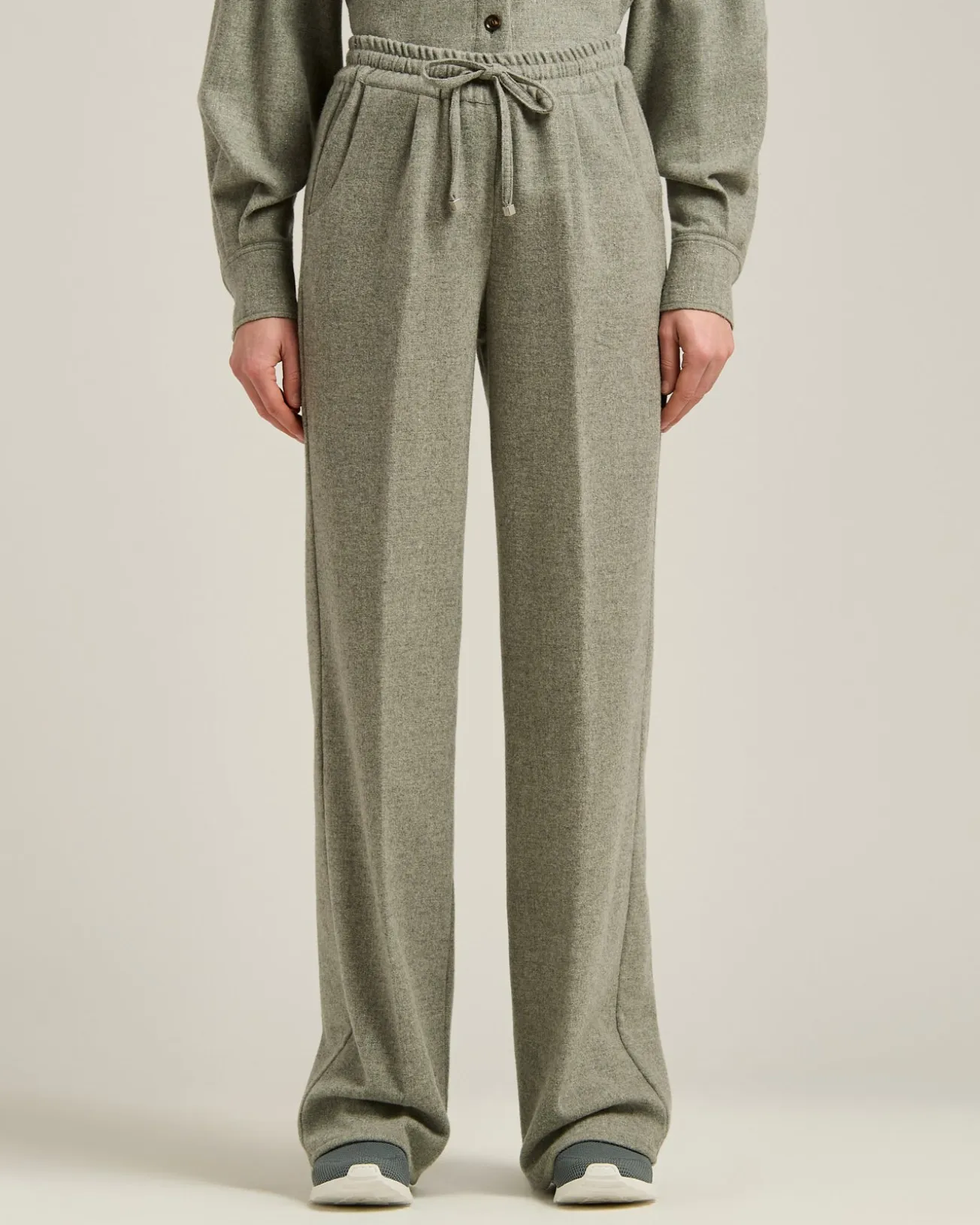 GRAY CASHMERE AND WOOL-BLEND WIDE-LEG TROUSERS WITH ELASTIC WAIST