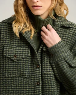 GREEN HOUNDSTOOTH PURE CASHMERE OVERSHIRT