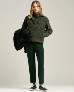 GREEN HOUNDSTOOTH PURE CASHMERE OVERSHIRT