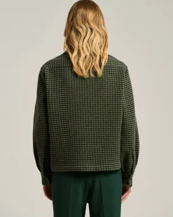 GREEN HOUNDSTOOTH PURE CASHMERE OVERSHIRT