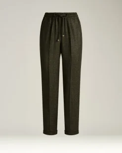 GREEN HOUNDSTOOTH WOOL TROUSERS WITH ELASTIC WAIST