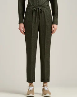 GREEN HOUNDSTOOTH WOOL TROUSERS WITH ELASTIC WAIST