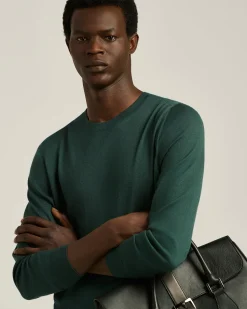 GREEN PINE CREWNECK SWEATER IN CASHMERE AND SILK