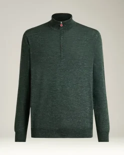 GREEN PINE ZIP-NECK SWEATER IN SILK, CASHMERE AND LINEN