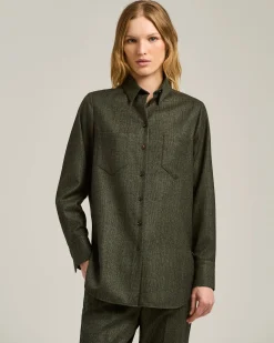 GREEN PRINCE OF WALES WOOL-BLEND BLOUSE