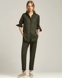 GREEN PRINCE OF WALES WOOL-BLEND BLOUSE