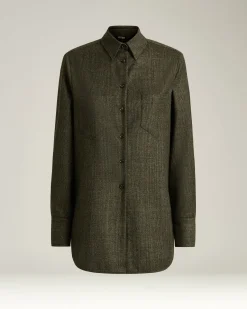 GREEN PRINCE OF WALES WOOL-BLEND BLOUSE