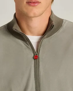 GREY CASHMERE AND SILK BLEND JACKET WITH CONTRASTING LAMBSKIN DETAILS