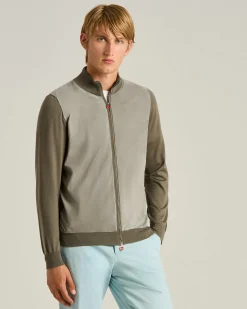 GREY CASHMERE AND SILK BLEND JACKET WITH CONTRASTING LAMBSKIN DETAILS