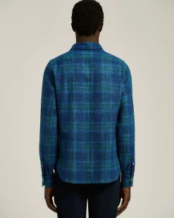 HANDMADE TARTAN OVERSHIRT IN BLUE WOOL BLEND