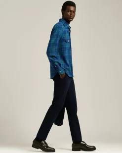 HANDMADE TARTAN OVERSHIRT IN BLUE WOOL BLEND