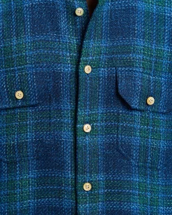 HANDMADE TARTAN OVERSHIRT IN BLUE WOOL BLEND