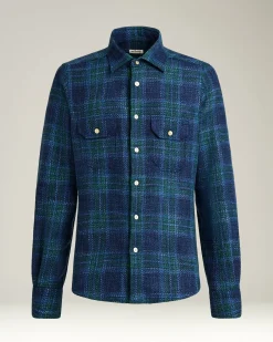 HANDMADE TARTAN OVERSHIRT IN BLUE WOOL BLEND