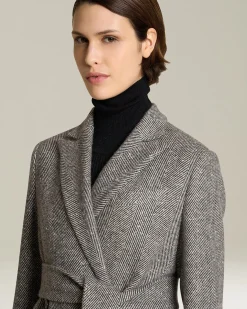 HERRINGBONE CASHMERE DOUBLE-BREASTED COAT