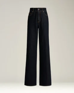 HIGH-WAIST PALAZZO JEANS IN PURE COTTON DARK BLUE