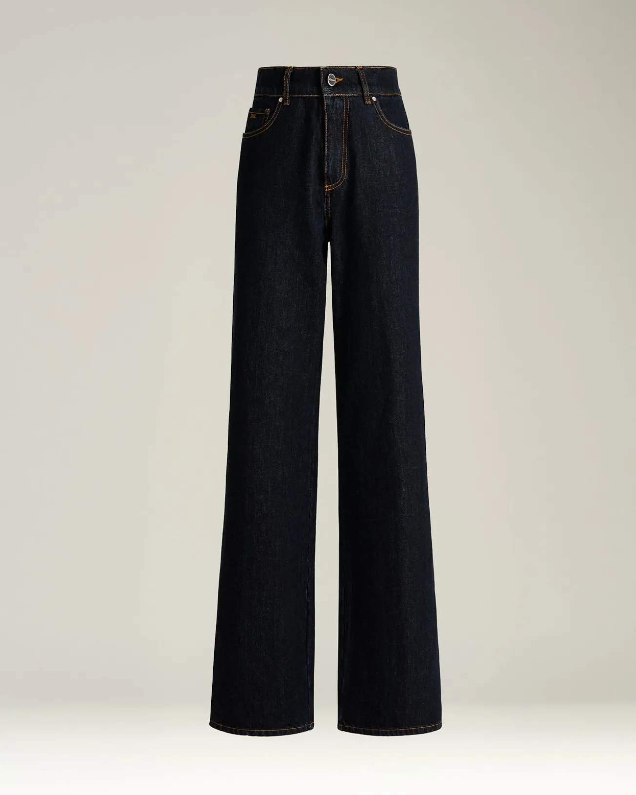 HIGH-WAIST PALAZZO JEANS IN PURE COTTON DARK BLUE