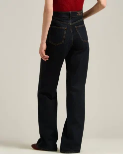 HIGH-WAIST PALAZZO JEANS IN PURE COTTON DARK BLUE