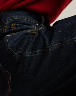 HIGH-WAIST PALAZZO JEANS IN PURE COTTON DARK BLUE