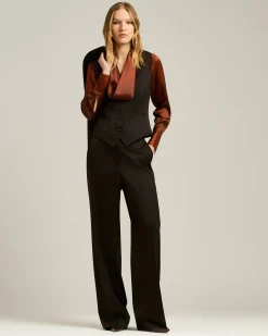 HIGH-WAIST PALAZZO TROUSERS IN STRETCH VIRGIN WOOL DARK BROWN
