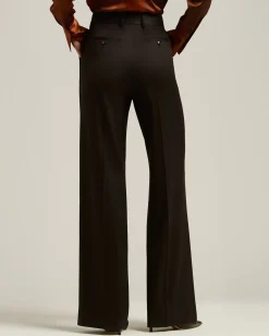 HIGH-WAIST PALAZZO TROUSERS IN STRETCH VIRGIN WOOL DARK BROWN