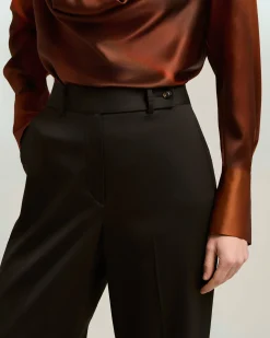 HIGH-WAIST PALAZZO TROUSERS IN STRETCH VIRGIN WOOL DARK BROWN