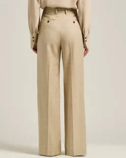 HIGH-WAIST PALAZZO TROUSERS PRINCE OF WALES IN WOOL BLEND BEIGE