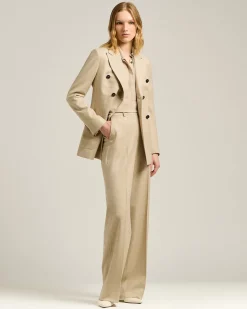 HIGH-WAIST PALAZZO TROUSERS PRINCE OF WALES IN WOOL BLEND BEIGE