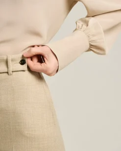 HIGH-WAIST PALAZZO TROUSERS PRINCE OF WALES IN WOOL BLEND BEIGE