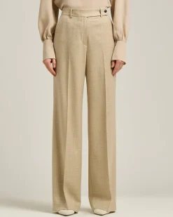 HIGH-WAIST PALAZZO TROUSERS PRINCE OF WALES IN WOOL BLEND BEIGE