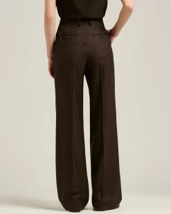 HIGH-WAIST PALAZZO TROUSERS PRINCE OF WALES IN PURE CASHMERE BROWN