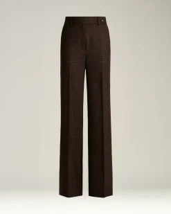 HIGH-WAIST PALAZZO TROUSERS PRINCE OF WALES IN PURE CASHMERE BROWN
