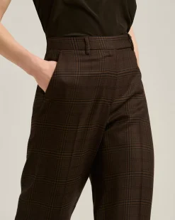 HIGH-WAIST PALAZZO TROUSERS PRINCE OF WALES IN PURE CASHMERE BROWN