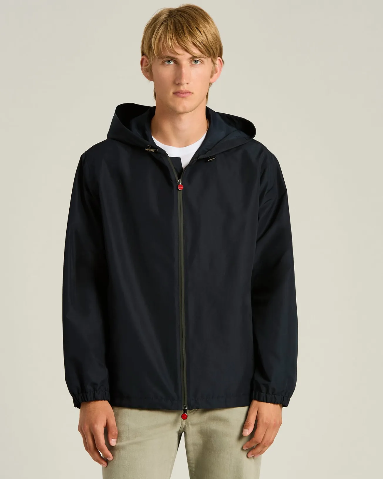HOODED TECHNICAL FABRIC JACKET IN NAVY BLUE